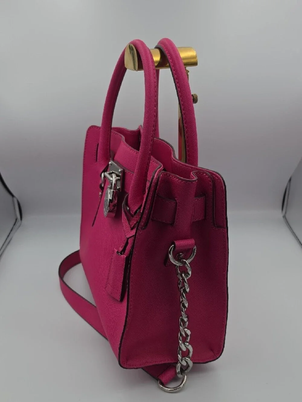 Michael Kors Barbie Pink Saffiano Leather Med Satchel Hamilton W Silver (NWOT)💓